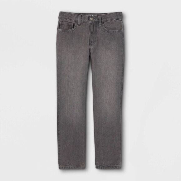 Boys' Cat & Jack Relaxed Straight Fit Adjustable Jeans - Washed Black - 10 Husky - Picture 1 of 2